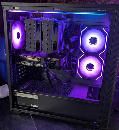 Ryzen 5 9600x ASRock A620AM-X motherboard, Team group 16 GB DDR5, ASUS Dual 5060 GPU, AerocoolF501a, Thermal take 700W PSU.